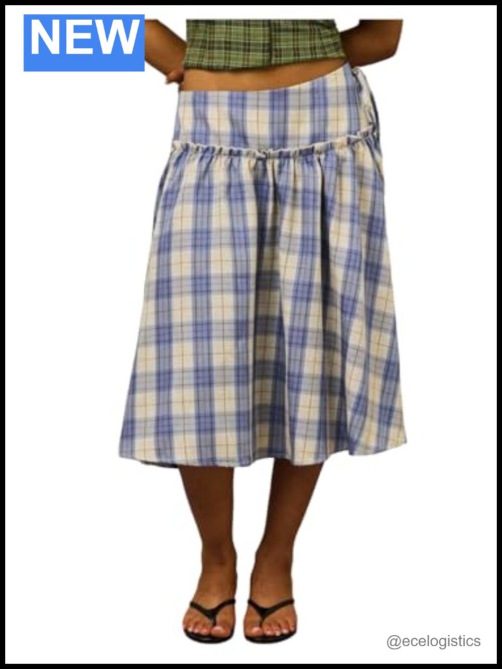 Verdusa Women's Plaid Midi Skirt Drop Waist A-Line Flared Casual Y2K